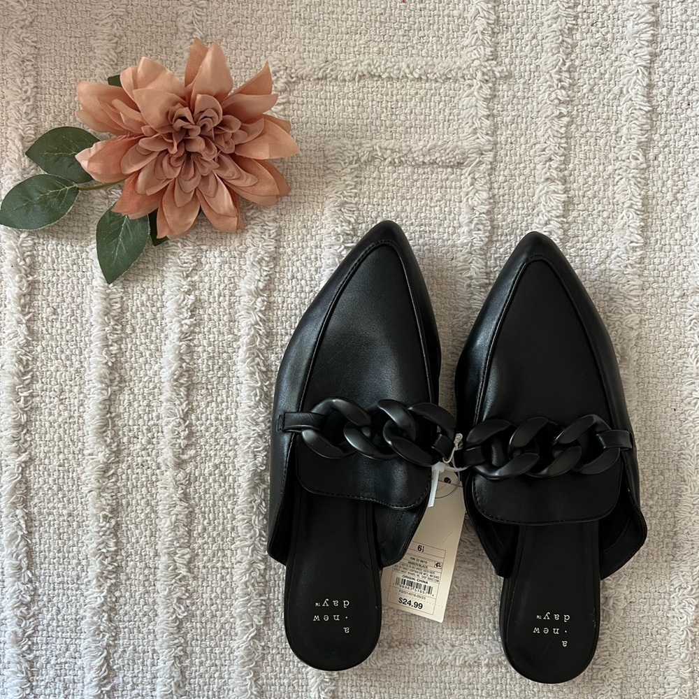 A NEW DAY Amber Black Slip-On Memory Foam Pointy Mules- Size 6 1/2